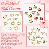 Rodaky 38Pcs Cherry Nail Charms Gold Charms For Nails 3D Bow Butterfly Nail Art Charms Pink Red Cherries Nail Gems With Rhinesto