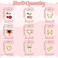 Rodaky 38Pcs Cherry Nail Charms Gold Charms For Nails 3D Bow Butterfly Nail Art Charms Pink Red Cherries Nail Gems With Rhinesto