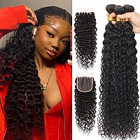 Water Wave Bundles With Closure18 20 2216Inches 12A Brazilian Virgin Hair Wet And Wavy Bundles With Lace Closure 100 Unproce