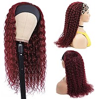 Punmasa Headband Wig Human Hair Deep Wave 99J Human Hair Headband Wigs For Women Glueless None Lace Front Wig Machine Made 150