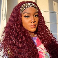 Punmasa Headband Wig Human Hair Deep Wave 99J Human Hair Headband Wigs For Women Glueless None Lace Front Wig Machine Made 150