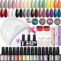 Phoenixy Gel Nail Polish Set 42Pcs Gel Nail Polish Kit With U V Light 48W Gel Top Coat Matte Nail Kit Gifts For Women Gel Nail