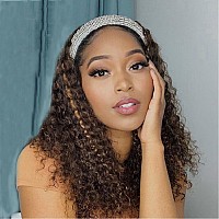 Rebasar Highlight Deep Wave Headband Wig Human Hair Colored 16 Inch Glueless Wear And Go Wigs Human Hair Curly Headband Wigs For