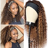 Rebasar Highlight Deep Wave Headband Wig Human Hair Colored 16 Inch Glueless Wear And Go Wigs Human Hair Curly Headband Wigs For