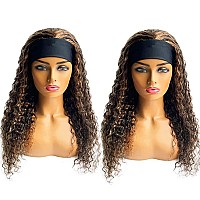 Rebasar Highlight Deep Wave Headband Wig Human Hair Colored 16 Inch Glueless Wear And Go Wigs Human Hair Curly Headband Wigs For