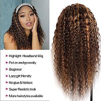 Rebasar Highlight Deep Wave Headband Wig Human Hair Colored 16 Inch Glueless Wear And Go Wigs Human Hair Curly Headband Wigs For