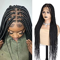 Sangtok 13X8 Hd Lace Front Braided Wigs For Black Women 36 Inch Knotless Small Box Braids Wigs Transparent Invisible Half Singl