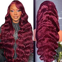 99J Burgundy Lace Front Wigs Human Hair 13X4 Body Wave Lace Front Wigs Human Hair 180 Density Preplucked Virgin Hair Full And T