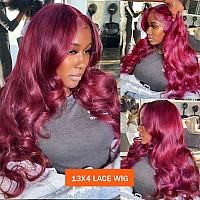 99J Burgundy Lace Front Wigs Human Hair 13X4 Body Wave Lace Front Wigs Human Hair 180 Density Preplucked Virgin Hair Full And T