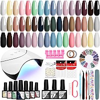 Vanreesa 24 Colors Gel Nail Polish Kit With U V Light 42 Pcs Gel Nail Polish Kit Glossy Matte Top Coat Complete Gel Nail Kit W