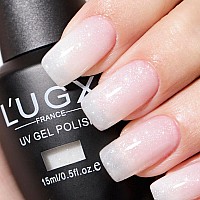 Lugx Milky White Glitter Gel Nail Polish 15Ml Neutral Sparkle Sheer Gel Polish U V Jelly Translucent Natural French Gel Nail Co