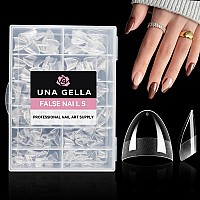 Una Gella Short Almond Fake Nails Half Cover 504Pcs Extra Short Almond Soft Gel Nail Tips Prebuff Clear Almond Nails Salon Qual