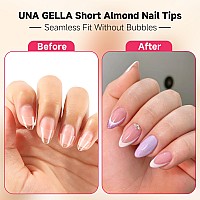 Una Gella Short Almond Fake Nails Half Cover 504Pcs Extra Short Almond Soft Gel Nail Tips Prebuff Clear Almond Nails Salon Qual