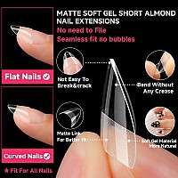 Una Gella Short Almond Fake Nails Half Cover 504Pcs Extra Short Almond Soft Gel Nail Tips Prebuff Clear Almond Nails Salon Qual