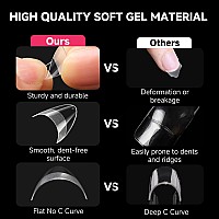 Una Gella Short Almond Fake Nails Half Cover 504Pcs Extra Short Almond Soft Gel Nail Tips Prebuff Clear Almond Nails Salon Qual