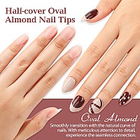 Una Gella Short Round Nail Tips 504Pcs Short Oval Almond Nail Tips Half Cover No Need File Clear Gel Nails Tips False Fake Nails