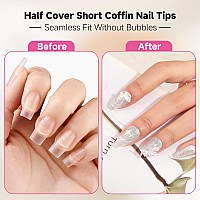 Una Gella Short Coffin Fake Nails 504Pcs Half Cover Matte Nail Tips Extra Short Coffin Gel X Nail Tips No C Curve Prebuff No Ne