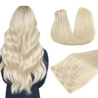 Doores Clip In Hair Extensions Human Hair Platinum Blonde Virgin Human Hair Clip In Extensions Invisible Edge Clip In 130G 7P