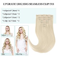 Doores Clip In Hair Extensions Human Hair Platinum Blonde Virgin Human Hair Clip In Extensions Invisible Edge Clip In 130G 7P