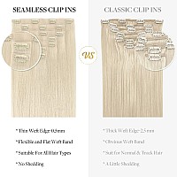 Doores Clip In Hair Extensions Human Hair Platinum Blonde Virgin Human Hair Clip In Extensions Invisible Edge Clip In 130G 7P