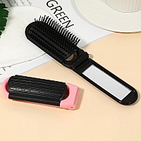 Folding Travel Hair Brush With Mirror Massage Comb And Styling Tool Compact 2 Pack Black Pink