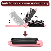 Folding Travel Hair Brush With Mirror Massage Comb And Styling Tool Compact 2 Pack Black Pink