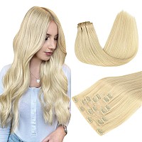 Doores Seamless Clip In Hair Extensions Bleach Blonde 130G 7Pcs 18 Inch Human Hair Extensions Remy Hair Clip Ins Extensions Se