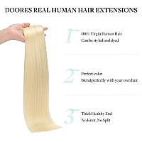 Doores Seamless Clip In Hair Extensions Bleach Blonde 130G 7Pcs 18 Inch Human Hair Extensions Remy Hair Clip Ins Extensions Se