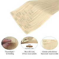 Doores Seamless Clip In Hair Extensions Bleach Blonde 130G 7Pcs 18 Inch Human Hair Extensions Remy Hair Clip Ins Extensions Se