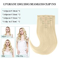 Doores Seamless Clip In Hair Extensions Bleach Blonde 130G 7Pcs 18 Inch Human Hair Extensions Remy Hair Clip Ins Extensions Se