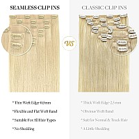 Doores Seamless Clip In Hair Extensions Bleach Blonde 130G 7Pcs 18 Inch Human Hair Extensions Remy Hair Clip Ins Extensions Se