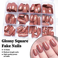 Loveourhome 240Pc Brown Press On Nails Medium Square Fake Nails Press Ons Square Nail Tips Gel False Nails Colored Presson Artif