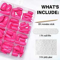 Loveourhome 240Pc Hot Pink Press On Nails Medium Square Fake Nails Press Ons Square Nail Tips Gel False Nails Colored Presson Ar