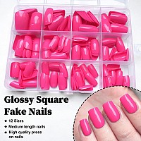 Loveourhome 240Pc Hot Pink Press On Nails Medium Square Fake Nails Press Ons Square Nail Tips Gel False Nails Colored Presson Ar