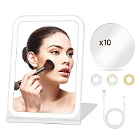 Rayocon Rechargeable Travel Makeup Mirror With 10X Magnifying Mirrorlighted Makeup Mirror With 72 Leds3 Color Lightingdimmabl