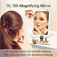 Rayocon Rechargeable Travel Makeup Mirror With 10X Magnifying Mirrorlighted Makeup Mirror With 72 Leds3 Color Lightingdimmabl