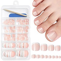 Addfavor 120Pcs Nude Press On Toenails French Press Ons Toe Nails Short Square Full Cover Glossy Acrylic False Toes Nail Tips F