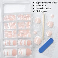 Addfavor 120Pcs Nude Press On Toenails French Press Ons Toe Nails Short Square Full Cover Glossy Acrylic False Toes Nail Tips F