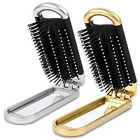 Small Folding Hair Brush 2 Pcs Collapsable Pocket Size Brush Mini Travel Brush With Mirror Massage Comb Portable Compact Hair Br