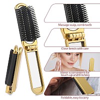 Small Folding Hair Brush 2 Pcs Collapsable Pocket Size Brush Mini Travel Brush With Mirror Massage Comb Portable Compact Hair Br