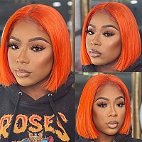 Guebb 13X4 Colored 350 Ginger Orange Glueless Bob Wig Human Hair Hd Transparent Lace Frontal Wig Short Blunt Cut Bob Wig Lace