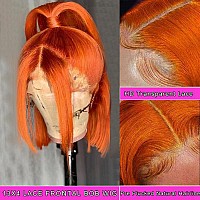 Guebb 13X4 Colored 350 Ginger Orange Glueless Bob Wig Human Hair Hd Transparent Lace Frontal Wig Short Blunt Cut Bob Wig Lace