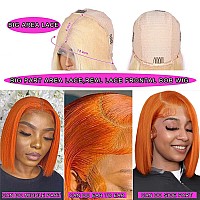 Guebb 13X4 Colored 350 Ginger Orange Glueless Bob Wig Human Hair Hd Transparent Lace Frontal Wig Short Blunt Cut Bob Wig Lace