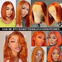 Guebb 13X4 Colored 350 Ginger Orange Glueless Bob Wig Human Hair Hd Transparent Lace Frontal Wig Short Blunt Cut Bob Wig Lace