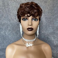 Hotkis Short Curly Human Hair Wigs Curly Pixie Cut Wig Human Hair Auburn Short Pixie Cut Human Hair Wigs Colored Glueless For Bl