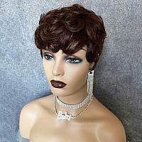 Hotkis Short Curly Human Hair Wigs Curly Pixie Cut Wig Human Hair Auburn Short Pixie Cut Human Hair Wigs Colored Glueless For Bl