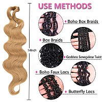 Cookoo 3 Pack 14 Inch Honey Golden Body Wave Braiding Hair Prefeathered Bouncy Braids Hair French Curl Wavy Braids Synthetic Ha