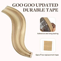 Goo Goo Tape In Hair Extensions Human Hair 18A613A Dark Blonde Highlighted Bleach Blonde 10Inch 60G 40Pcs Thick Ends Straigh