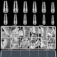 Febsnow 600 Pcs Long Coffin Fake Gel Nail Tips Full Cover Clear Acrylic False Ballerina Press On Nails For Nail Extension Home D