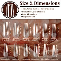 Febsnow 600 Pcs Long Coffin Fake Gel Nail Tips Full Cover Clear Acrylic False Ballerina Press On Nails For Nail Extension Home D